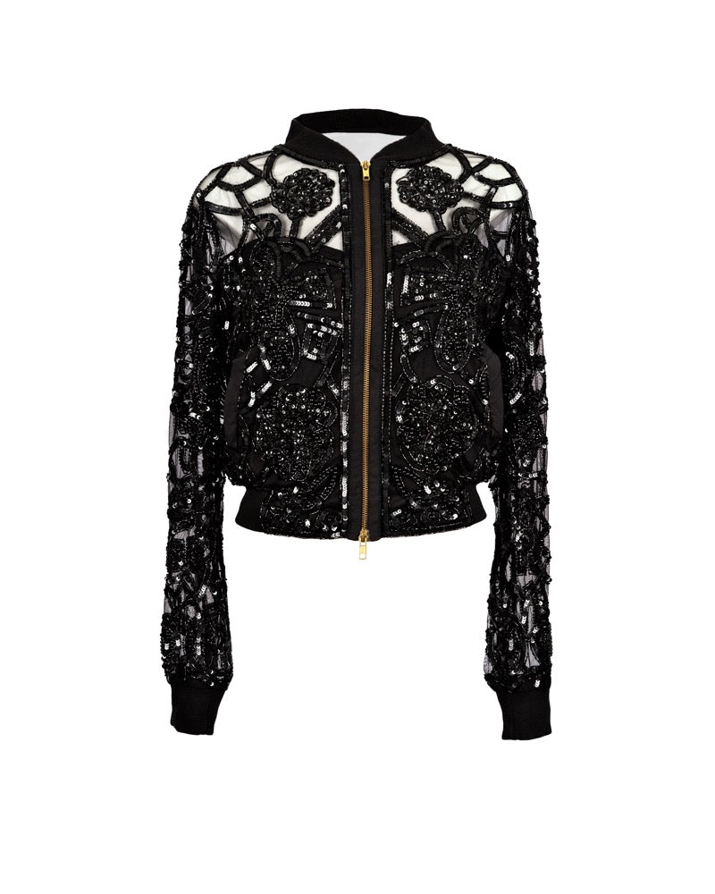 Black Hand Embellished Bomber Jacket