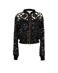 Black Hand Embellished Bomber Jacket