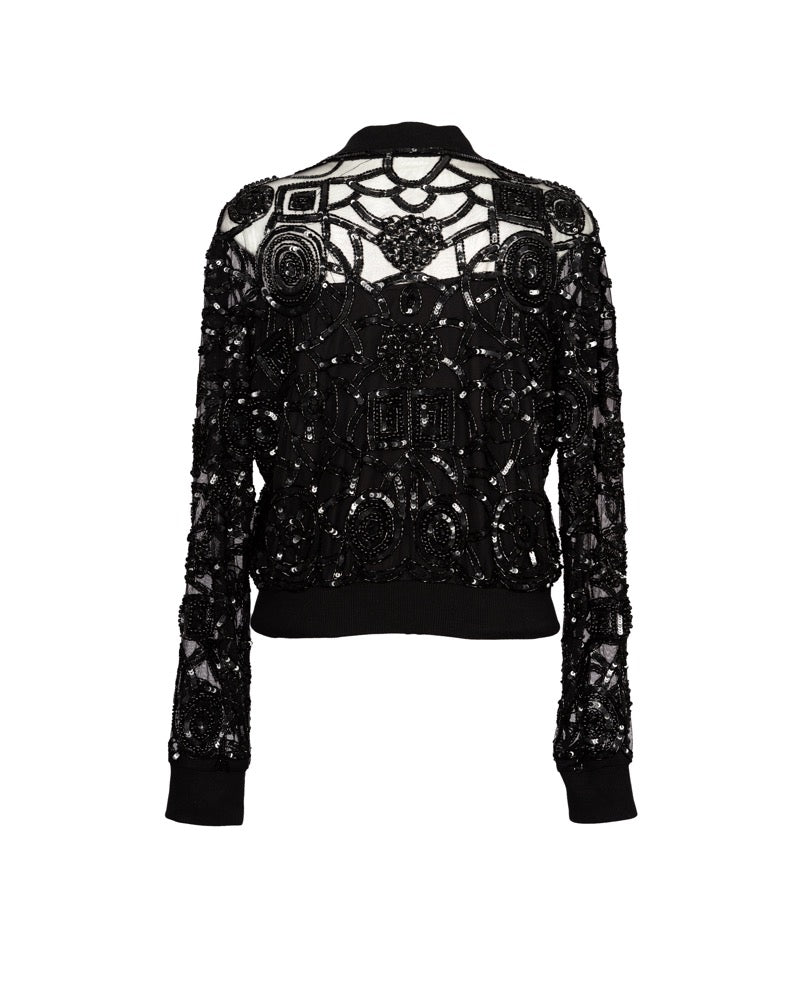 Black Embellished Bomber Jacket Rear View