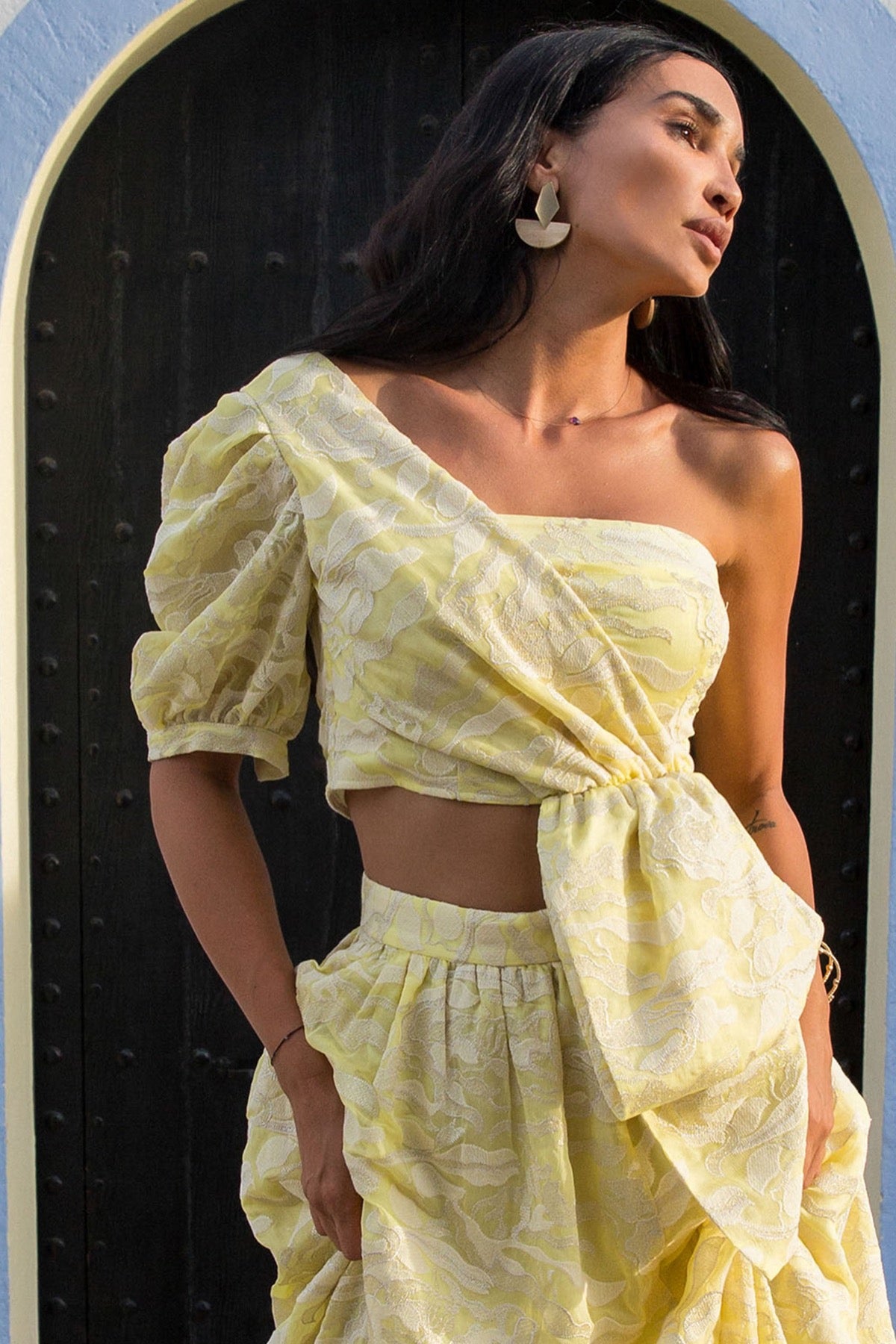 Thomasina Lemon Dazzle One Shoulder Bodice Top