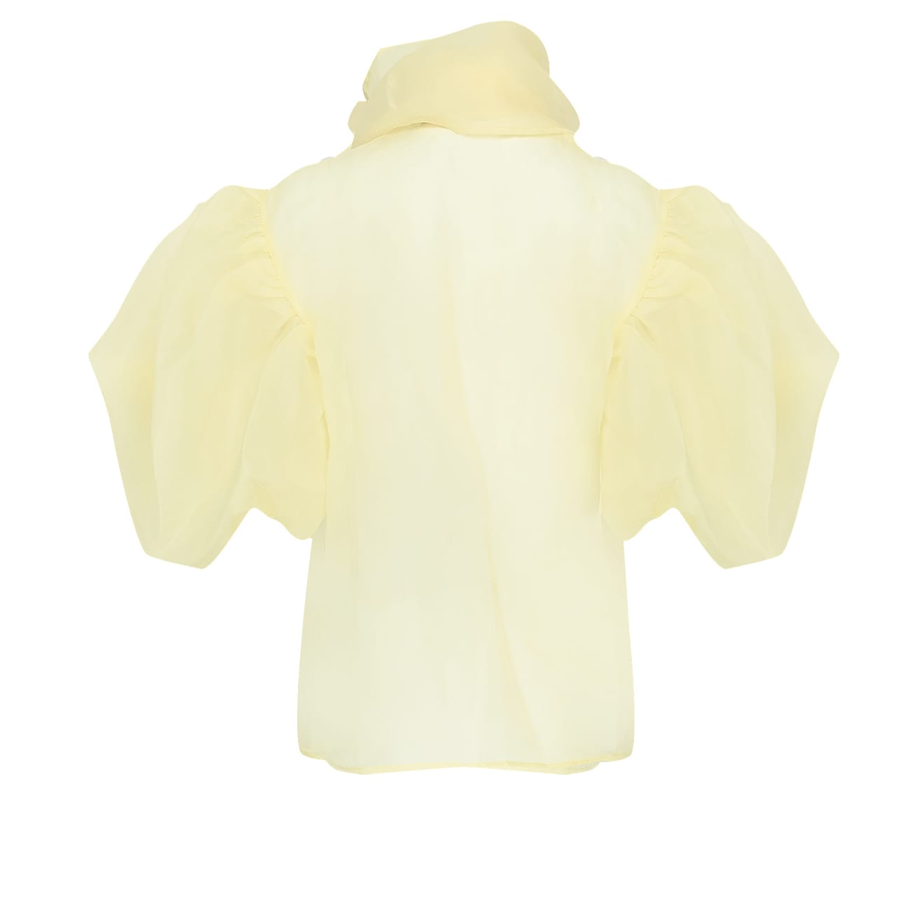 Blake Lemon Organza Puff Sleeve Blouse With Bow Tie