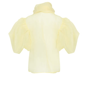 Blake Lemon Organza Puff Sleeve Blouse With Bow Tie